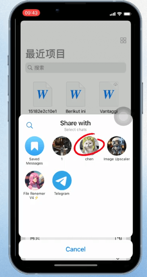 选择分享到Telegram的好友/聊天